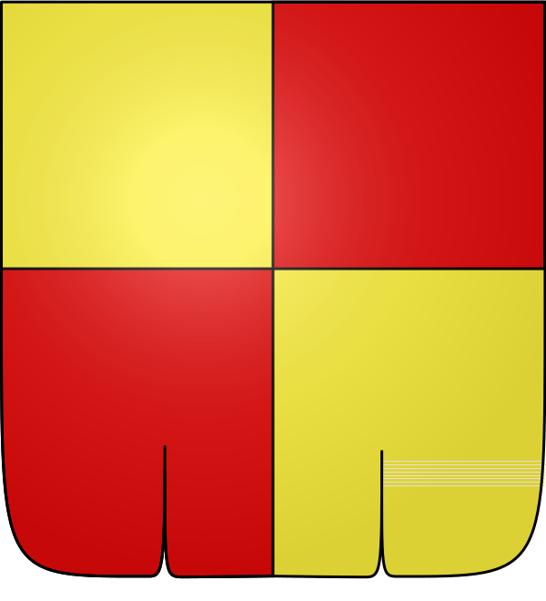 Écartelé d'or et de gueules, l'écu en bannière.